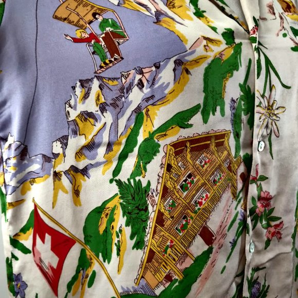 Tiny Anthropologie Womens Swiss Alps Postcard Novelty Button Up Blouse Top XS - Picture 5 of 11